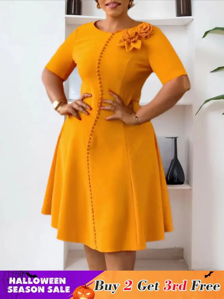 Elegant Dresses For Women A Line O Neck Short Sleeves 3D Flower
