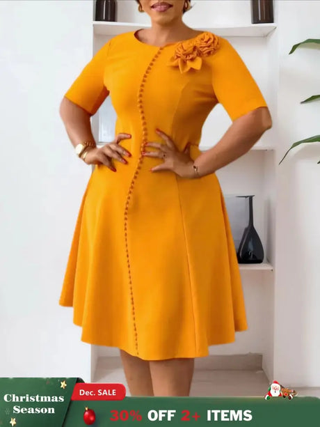 Elegant Dresses For Women A Line O Neck Short Sleeves 3D Flower