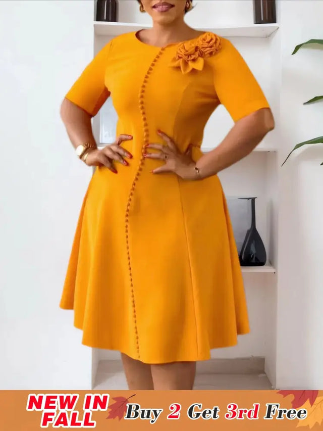 Elegant Dresses For Women A Line O Neck Short Sleeves 3D Flower
