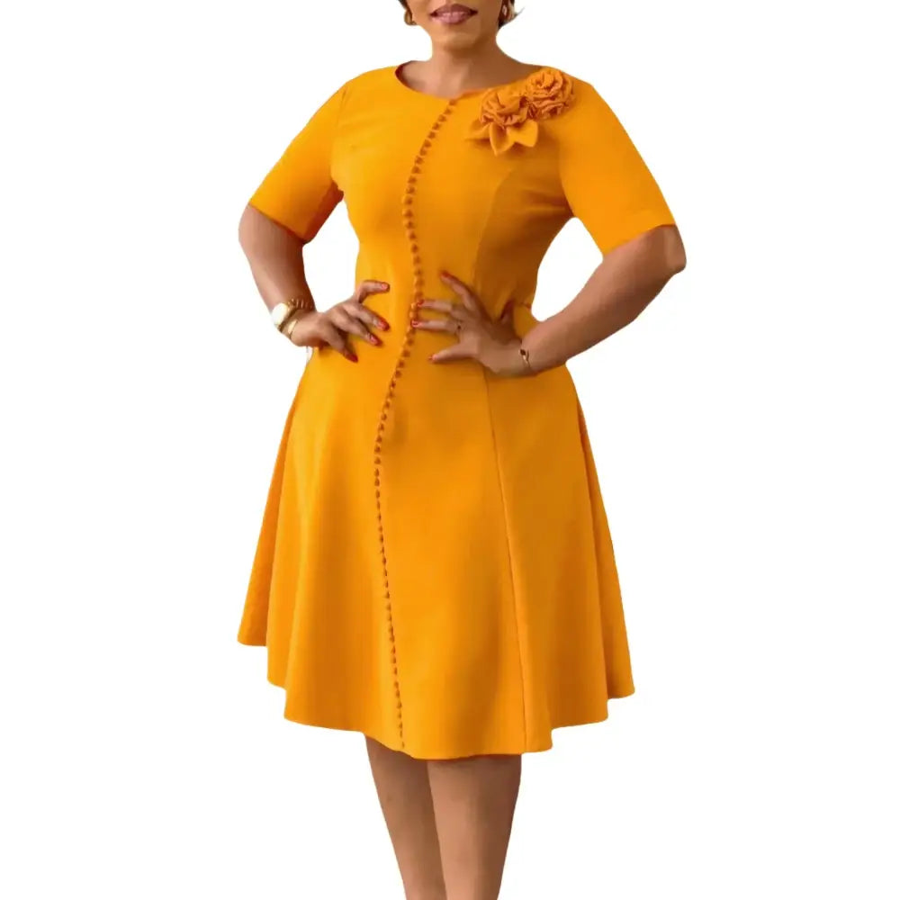 Elegant Dresses For Women A Line O Neck Short Sleeves 3D Flower