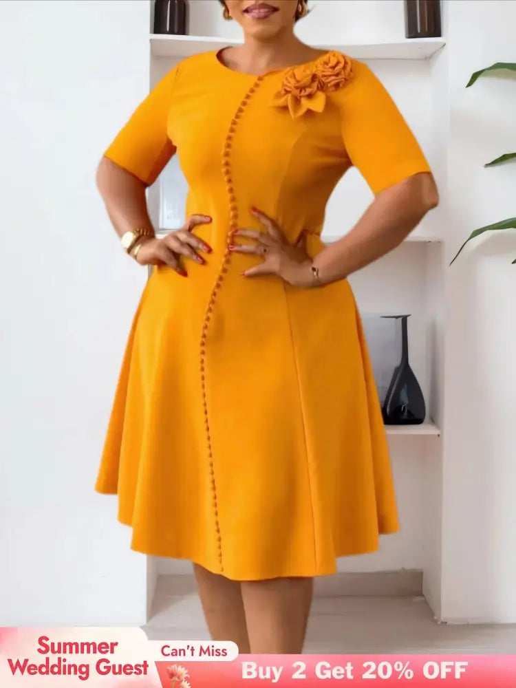Elegant Dresses For Women A Line O Neck Short Sleeves 3D Flower