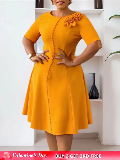 Elegant Dresses For Women A Line O Neck Short Sleeves 3D Flower