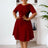 Elegant Dresses For Women A Line O Neck Short Sleeves 3D Flower Burgundy / S