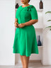 Elegant Dresses For Women A Line O Neck Short Sleeves 3D Flower Green / S