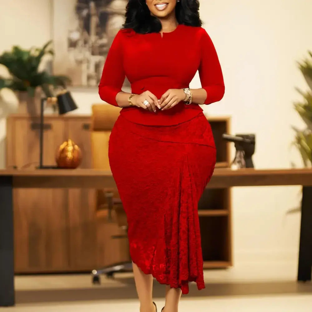 Elegant Lace Dresses Classy Church Female Party Fashion Red / S