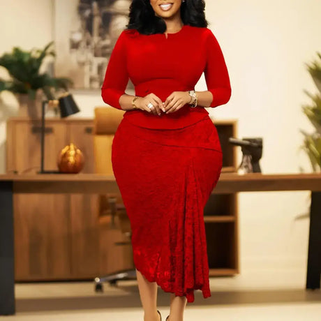 Elegant Lace Dresses Classy Church Female Party Fashion Red / S