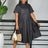 Elegant Loose Shirt Dresses For Women Turn Down Collar Short Sleeve 3D Flower Black / S