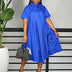 Elegant Loose Shirt Dresses For Women Turn Down Collar Short Sleeve 3D Flower Blue / S
