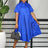 Elegant Loose Shirt Dresses For Women Turn Down Collar Short Sleeve 3D Flower Blue / S