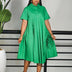 Elegant Loose Shirt Dresses For Women Turn Down Collar Short Sleeve 3D Flower Green / S