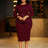 Elegant Midi Church Dress for Women O Neck Long Sleeve Waist Belt Peplum Belly Cover Burgundy / S