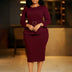 Elegant Midi Church Dress for Women O Neck Long Sleeve Waist Belt Peplum Belly Cover