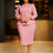 Elegant Midi Church Dress for Women O Neck Long Sleeve Waist Belt Peplum Belly Cover Pink / S