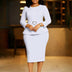 Elegant Midi Church Dress for Women O Neck Long Sleeve Waist Belt Peplum Belly Cover