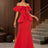 Elegant Off Shoulder Maxi Dress with Ruffled Peplum Short Sleeves DarkRed / S