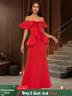 Elegant Off Shoulder Maxi Dress with Ruffled Peplum Short Sleeves DarkRed / S
