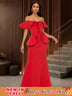 Elegant Off Shoulder Maxi Dress with Ruffled Peplum Short Sleeves DarkRed / S