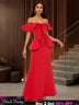 Elegant Off Shoulder Maxi Dress with Ruffled Peplum Short Sleeves DarkRed / S