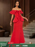 Elegant Off Shoulder Maxi Dress with Ruffled Peplum Short Sleeves DarkRed / S