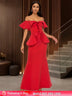Elegant Off Shoulder Maxi Dress with Ruffled Peplum Short Sleeves DarkRed / S