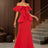 Elegant Off Shoulder Maxi Dress with Ruffled Peplum Short Sleeves DarkRed / S