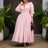 Elegant Shirt Dresses Women Turn Down Collar Long Puff Sleeve Light Pink / S