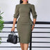 Elegant Slim Dresses for Church Women O Neck Half Sleeves army green / S