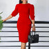 Elegant Slim Dresses for Church Women O Neck Half Sleeves Red / S