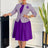 Elegant Women 2 Pieces Set O Neck 3/4 Plaid Coat Tank Pleated A Line Dresses Purple / S