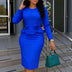 Elegant Women Church Dresses O Neck Long Sleeve 3D Flower Peplum Blue / S