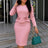 Elegant Women Church Dresses O Neck Long Sleeve 3D Flower Peplum Pink / S