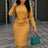Elegant Women Church Dresses O Neck Long Sleeve 3D Flower Peplum Yellow / S