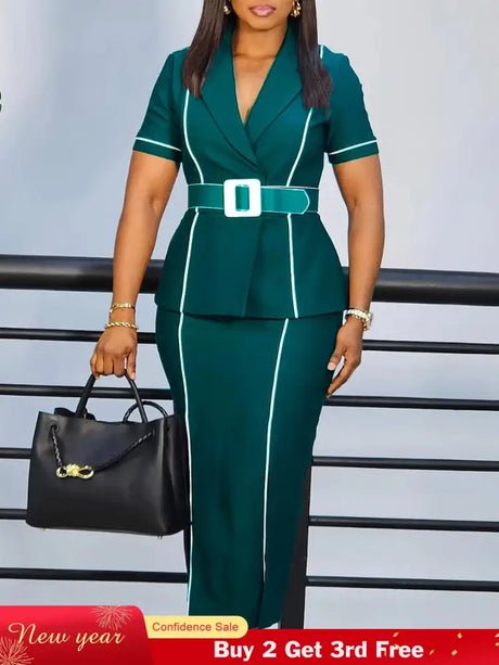 Elegant Women Dress Notched Collar Short Sleeve Classy Gowns