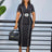 Elegant Women Dress Notched Collar Short Sleeve Classy Gowns Black / S