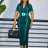 Elegant Women Dress Notched Collar Short Sleeve Classy Gowns Green / S