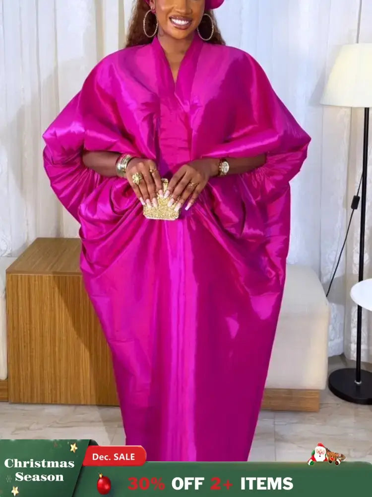 Elegant Women Long Boubou Dresses Pleated Evening V Neck Lantern Sleeve African