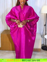 Elegant Women Long Boubou Dresses Pleated Evening V Neck Lantern Sleeve African