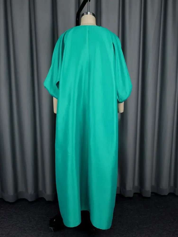 Elegant Women Long Boubou Dresses Pleated Evening V Neck Lantern Sleeve African