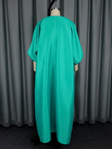 Elegant Women Long Boubou Dresses Pleated Evening V Neck Lantern Sleeve African