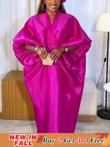 Elegant Women Long Boubou Dresses Pleated Evening V Neck Lantern Sleeve African
