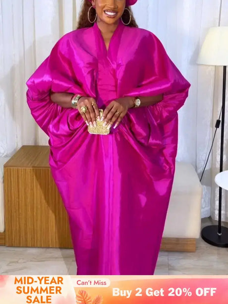 Elegant Women Long Boubou Dresses Pleated Evening V Neck Lantern Sleeve African