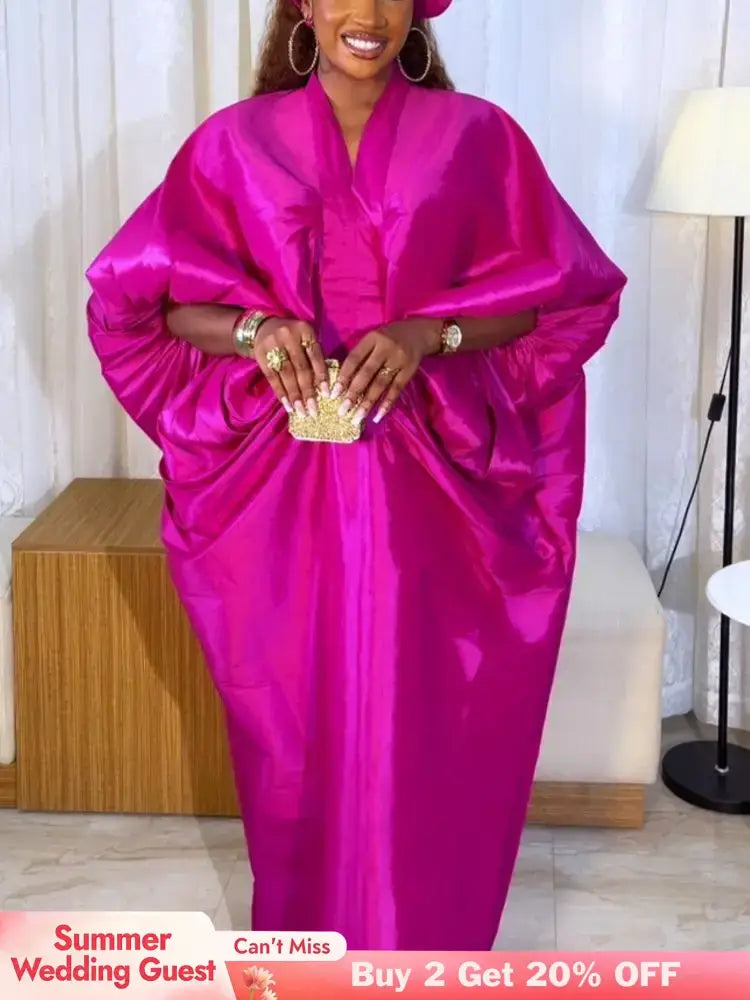 Elegant Women Long Boubou Dresses Pleated Evening V Neck Lantern Sleeve African