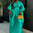 Elegant Women Long Boubou Dresses Pleated Evening V Neck Lantern Sleeve African MintGreen / One Size
