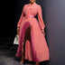 Elegant Women Pleated Maxi Dress Autumn New Lace Up Pleated Long Sleeves Pink / S
