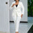 Elegant Women Two Piece Set Blazer Coat 3D Flower Button Waist Belt Full Length Pants WHITE / S