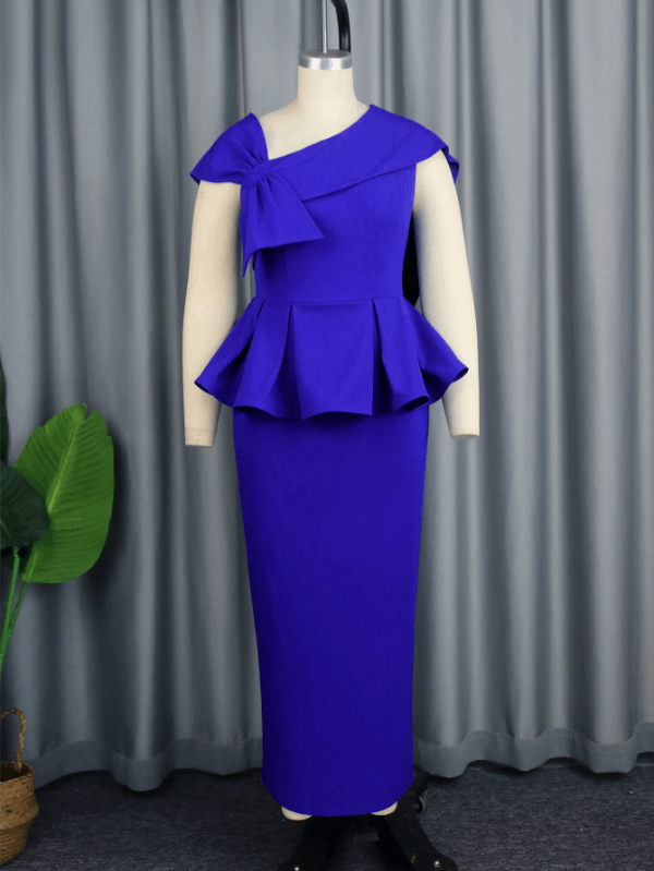 AOMEI Asymmetrical Bow Peplum Waist Maxi Dress