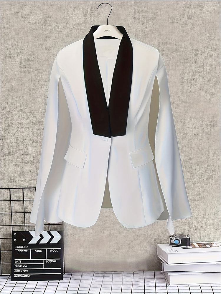 AOMEIDRESS Colorblock Cape Blazer Lapels Slim Elegant Office Wear