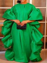 Women Shiny Bubu Dresses O Neck Ruffles Traditional Africa Kaftan