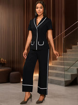 AOMEIDRESS Two Piece Set V Neck Top Slim Pants Casual Outings Wear