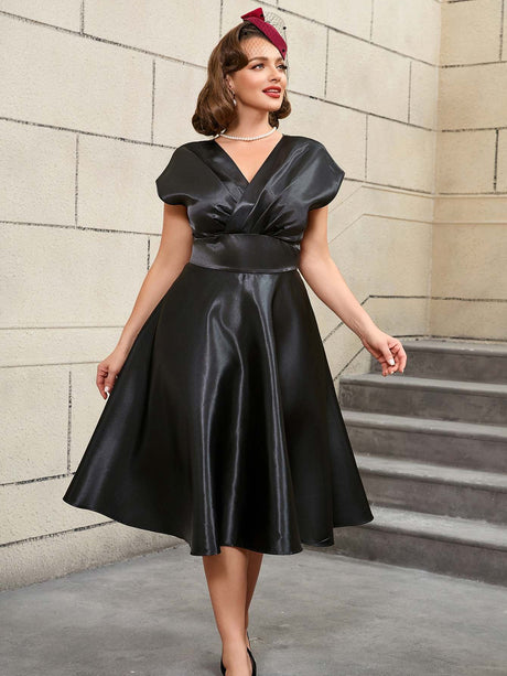 AOMEIDRESS Black Sleeveless A Line Dress Elegant Office Wear
